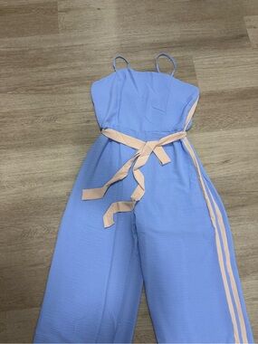 Women’s Blue Sleeveless Wide Leg Jumpsuit with Belt Size XL